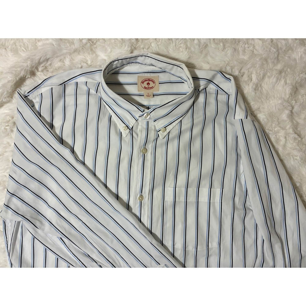 VNT‎ Brooks Brothers Red Fleece Mens Large Striped Cotton Button Down Shirt